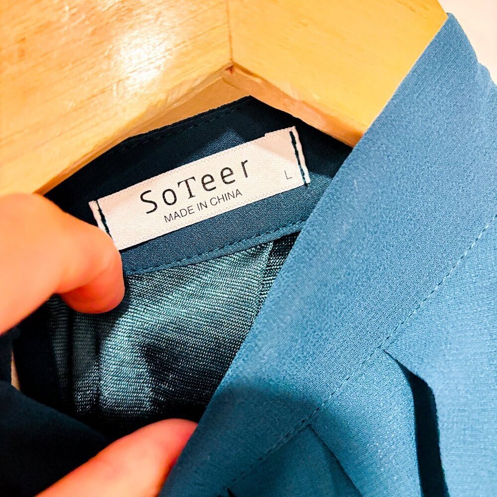 SoTeer Teal  flowing top with high neck - Picture 6 of 6
